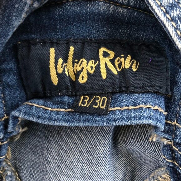 Vintage Indigo Rein Womens Denim Overalls 13/30 Blue Distressed Cargo Skinny Leg - Picture 3 of 15